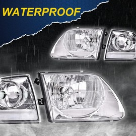 CHEDA Headlights Assembly, Compatible with 1997-2003 Ford F150 Pickup/97-02 Ford Expedition (Clear Lens Chrome Housing Clear Reflector) Headlamp Faros Conjunto De Faros