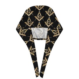 Masonic Square Working Cap Scrub Cap with Sweatband,Adjustable Fashion Elastic Bandage Tie Back Hat Headwear Printed for Women Men