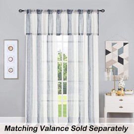 Navy Blue and White Stripe Sheer Farmhouse Curtains Panels Boucle Linen Window Curtain Drape Yarn Dyed Woven 95 Inches Long for Living Room Bedroom with Rod Pocket, 40" W x 95" L (Pack of 2)