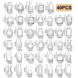 Glass Bud Vases Set of 40 PCS, Small Flower Vases for Wedding Centerpiece Table Decoration, Vintage Vase in Bulk for Flower Arrangements, Mini Vase for Birthday Party, Festival Home Decor,Clear