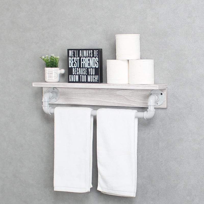 MBQQ Industrial Pipe Shelf,Rustic Wall Shelf with Towel Bar,24" Farmhouse