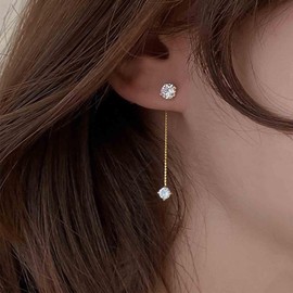 Aneneiceera Vintage Crystal Ear Jacket Earrings Gold Crystal Dangle Earrings Cz Chain Earrings Long Sleek Chain Tassel Earrings Jewelry for Women and Girls (Crystal)