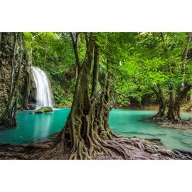 Waterfall Aquarium Background Tropical Rainforest Natural Landscape Terrarium Background Big Tree and Emerald Lake Stream Fish Tank Background Tropical Style Reptile Habitat Background 72x24in