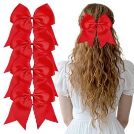 ZESION Large Red Hair Bows, 4-Pack Grosgrain Ribbon Cheer Bows, Classic Style Hair Accessories