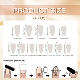 GlamRays Medium Press on Nails Almond White False Nails Shiny Gold Line Acrylic Nails Stiletto Artificial Nails French Tip Stickers False Nails with Design Pack of 24