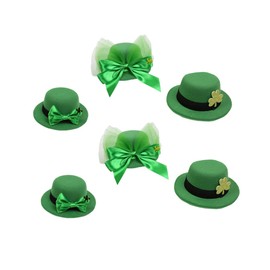 SHOWERORO 6 Pack Patrick's Day Hairpin Set Bowknot Hat Hairpin Leprechaun Hat Clip for Women Irish Festival Accessory