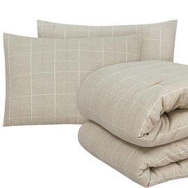 ROYALE LINENS Printed Comforter Set - Full/Queen Size Duvet Insert - All Season Soft Quilted 1 Comforter & 2 Shams with 8 Corner Tabs - Down Alternative Bedding Comforters - Box Stitched (Natural)