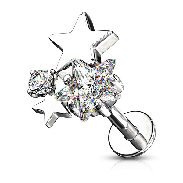 PiercedOff 316L Surgical Steel Labret with Clear CZ Star Cluster