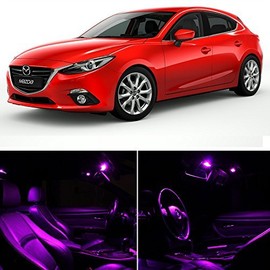 LEDpartsNow Interior LED Lights Replacement for MAZDA 3 2014 FUCHSIA Purple Accessories Package Kit (6 Pieces)