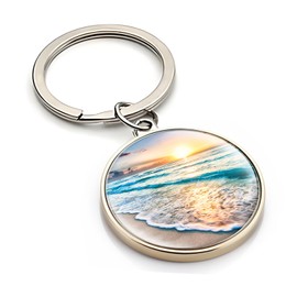 AWHSCP Cute Keychains Gifts for Friends, Funny Key Chain Christmas Gifts for Women Men Bag Purse Wallet Handbags Backpack Luxuious Sunset Beach