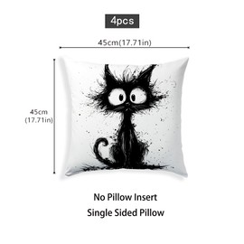 SEVENWELL Cat Cushion Cover 45x45cm Set of 4 Black Cat Gifts for Cat Lovers Pillow Cover Decor Home Livingroom Couch Bed Sofa Decorative Case 18"x18"