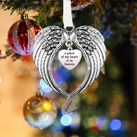 A Piece of My Heart is in Heaven,Christmas Memorial Ornaments Angel's Wings,Loss of Loved one Sympathy Gifts,Christmas Hanging Ornament for Christmas Tree