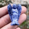 Fekuar Natural Sodalite Healing Crystal Prayer Guardian Angel Statue, Carving