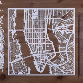 Manhattan, NY. Paper Cut Map by O3 Design Studio White 12x12 inches Paper Art