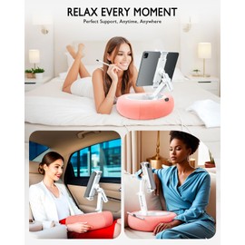Miledi Tablet Pillow Stand, Compatible with 4.7"-12.9" Kindle, iPad, Phone/Tablet, Google, 360 Rotating Phone Holder for Bed, Detachable Bowl, Reading and Relaxation on Bed, Pink, Small (Velvet Pillow)