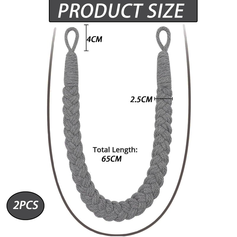 2 Pack Curtain Tie Backs, Grey Tie Backs for Curtains,