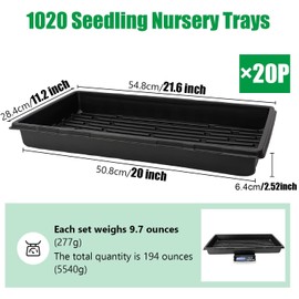RooTrimmer 20 Pack 1020 Trays, No Drain Holes, 20" x 10", Extra Thick Heavy Duty Seed Starting Trays -Reusable Propagation Flats for Microgreens, Seedlings, Plant Germination, Fodder and Transplant