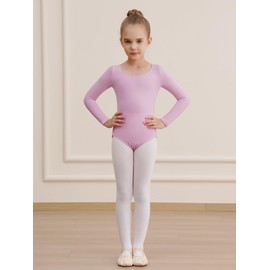 WEGETIT Long Sleeve Black Leotard for Girls Gymnastics Leotards Toddler Dance Ballet Bodysuit (Light Purple,4-6-Years)