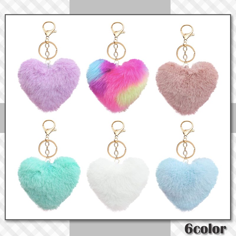 CHROME CRANE WB078 Women's Heart Brushed Fluffy Cute Key Ring