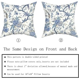 ZFENGYYUAN Cushion Covers 45cm x 45cm Double-Sided Blue Birds Flower Velvet Modern Chinoiserie Decorative Square Pillow Cover for Sofa Livingroom Bed Cushions Cases