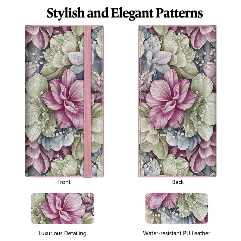 Airkit Boho Floral Checkbook Cover for Personal, PU Leather for