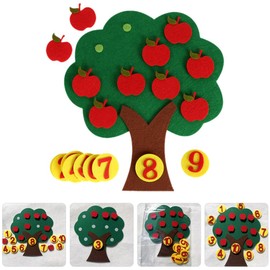 ibasenice Counting Non-woven Tree - 1 Set Felt Apple Tree Teaching Numbers Counting Toy Manual Green Leaves Tree Board Preschool Supply Learning Board