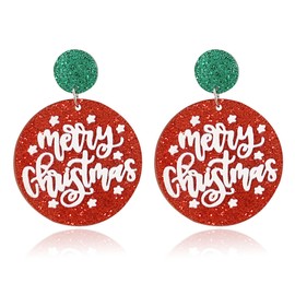 ONLYJUMP Acrylic Christmas Earrings for Women Cut Acrylic Animals Earrings Christmas Tree Green Caterpillar Sheep Dinosaur Earrings Funny Jewelry (Merry Christmas)