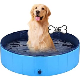 Dog Pool Foldable pet Pool Dog Swimming Pool pet Swimming Pool PVC Non-Slip Pool for All Kinds of Pets (32x8in) - Color: Blue, Size: XL-63x12IN