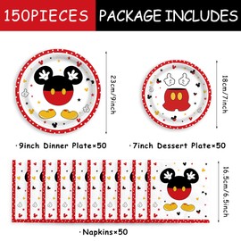 150pcs Mickey Birthday Party Supplies Mouse Paper Plates Napkins Disposable Tableware Set for kids 1st 2nd 3rd Birthday Decorations Severs 50 Guests