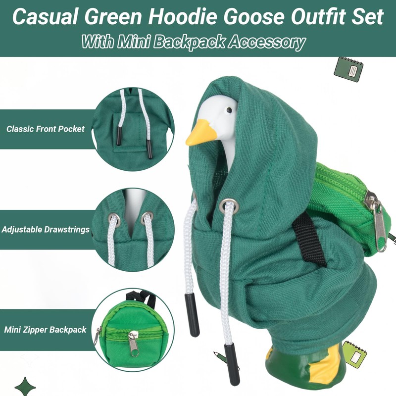 7 Inch Desk Goose Outfit Green Hoodie and Mini Backpack