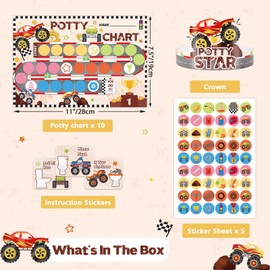 WERNNSAI Potty Training Chart - Monster Truck Toilet Training Reward Chart with 270 Potty Training Stickers Crown Sticker Chart for Girls Toddler Kids Potty Training for Birthday Gift
