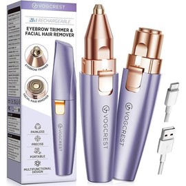 2-In-1 Rechargeable Eyebrow & Facial Hair Trimmer With Led Light - Painless Women’s Grooming Kit For Face Lips Body - Rose Gold Portable Travel-Friendly - Color: Solar Purple