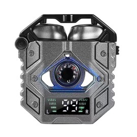 H9 Metal Mecha Earphone, True Wireless Earbuds Bluetooth 5.3 Headset 48H Playback Waterproof Stereo Earphones with Charging Box LED Display Deep Bass Headset (Black)