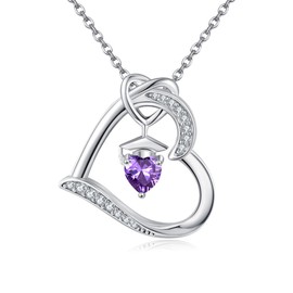 Birthstone Graduation Necklace S925 Sterling Silver Class of 2024 Bachelor Cap Necklaces Class of 2025 Heart Pendant College High School Graduation Jewelry Gifts for Women (February-Amethyst)