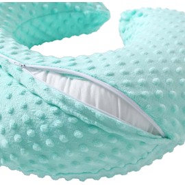 QUENESS Nursing Pillow and Positioner, Breastfeeding, Bottle Feeding, Baby Sitting Support with Removable Ultra Soft Cover, Tummy Time Support for Baby Boys and Girls (Green)