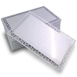 Ebamaz 50pcs Thick 0.45mm Sublimation Metal Business Cards Aluminum Blanks 3.4x2.1X0.018 inch for Color Print/UV Print/Custom Laser Engrave (Pearl Silver Hollow Cut Edge)