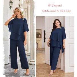 Hanna Nikole Plus Size Pant Suits for Women Business 2 Pieces Women Long Cocktail Pant Suits Navy Blue 22 Plus