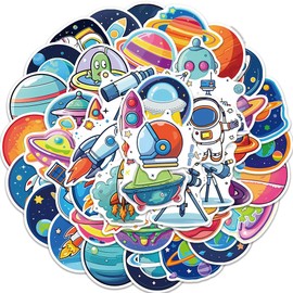 Cartoon Planet Stickers for Laptop (50 Pieces), Gift for Children, Teenagers, Adults, Boys, Hand-Drawn Planet Stickers, Waterproof Vinyl Stickers for Scrapbooking, Skateboard, Car, Luggage