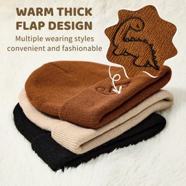 Winter Baby Hat 3 Pack Toddler Warm Knit Beanies for Girls and Boys Cute Fleece Cap Kids Beanie Hats, Black and Brown and Khaki