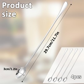 4 PCS Long-Hand Ice Tea Spoon 12 Inches Stainless Steel Cocktail Stirring Spoons Mixing Coffee Spoons Tall Cups Spoon for Coffee Dessert Shakes