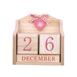 Booluee Vintage Wooden Blocks Perpetual Calendar, Wooden Perpetual Desk Calendar Home and Office Decoration (Pink)
