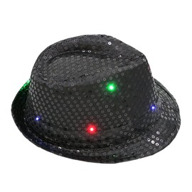 LED Pailletten Glüh Jazz Hut Performance Requisiten Cowboy Jungkook Merch (Black One Size)