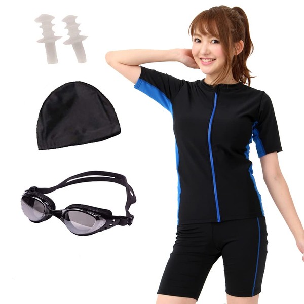 lemode A135 Women's Fitness Swimsuit and Separate Cap Set, Anti-Bunch