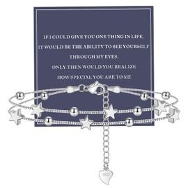 QianSiLi Best Friend/Daughter/Sister Birthday Gifts for Women 925 Sterling Silver Bracelets for Women Adjustable Star Beaded Charm Bracelet Christmas Valentine's Day Gift for Women Teen