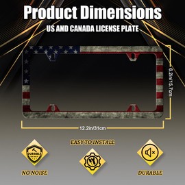 Vintage American Flag License Plate Frame Patriotic USA Flag License Plate Personalise Stainless Steel Rust-Proof Auto Parts Funny License Plate Cover Decoration With Screws 12.3" x 6.3" For Men Women