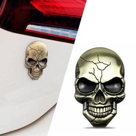Fogfar Pack of 1 Metal Car Sticker, 3D Skull Devil Car Sticker, Motorcycle Emblem Sticker Decal, Body Scratch Decoration Sticker, Fit for Car Motorcycle (Gold)