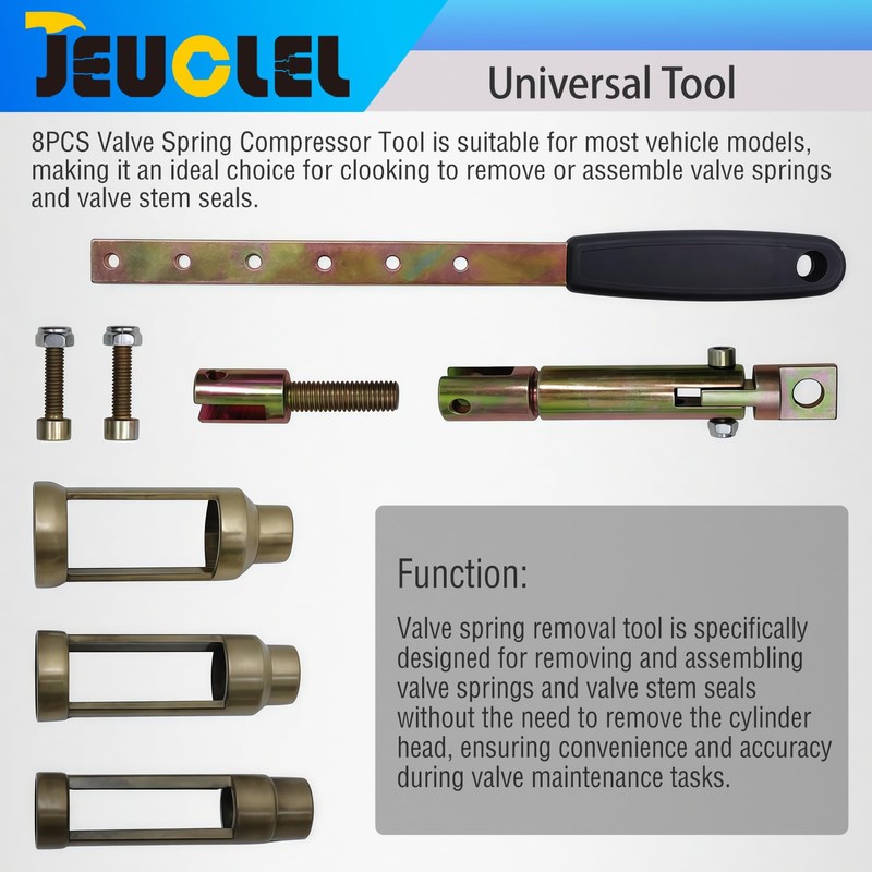 JEUCLEL 8PCS Valve Spring Removal Tool Kit with Valve Adaptor,