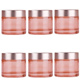 Sxminer 6 Pack 2 oz Pink Glass Jars Glass Empty Cream Jar Bottles with Rose Gold Lids 60ml Refillable Cosmetic Containers Travel Jar Empty Sample Jar Makeup Jar Pot for Cream Lotion Lip Balm Eyeshadow