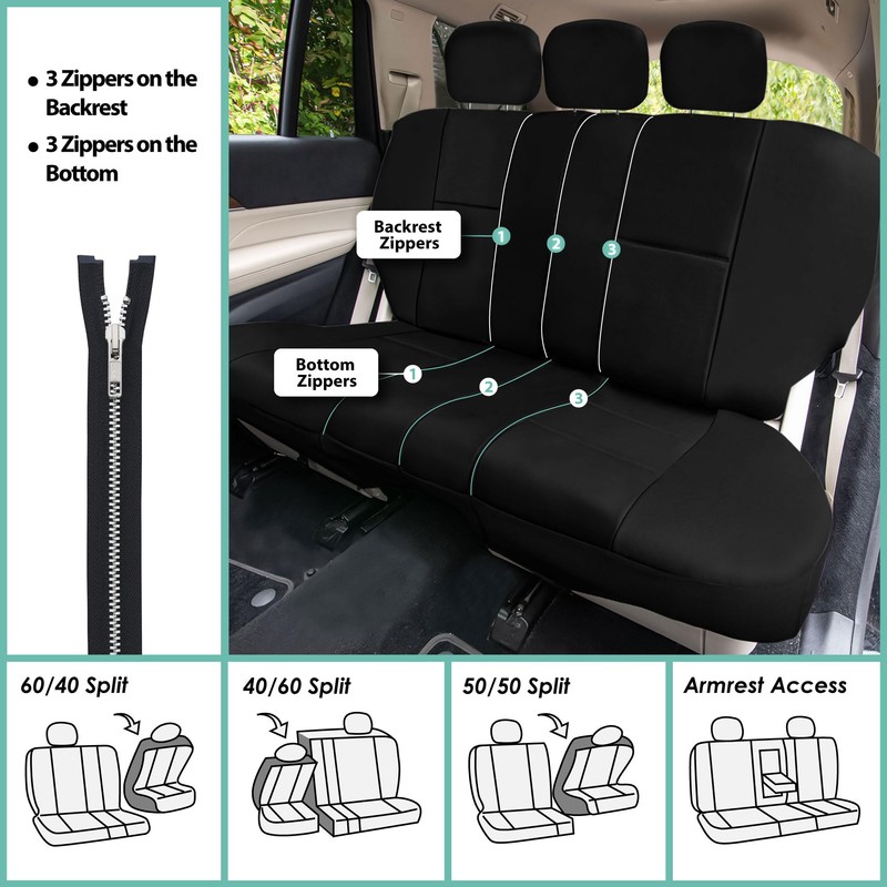 FH Group Car Seat Cover for Back Seat in Black