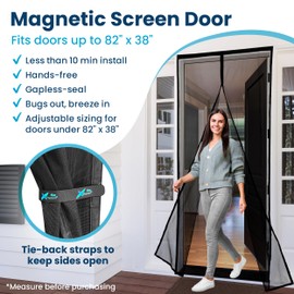 Flux Phenom Magnetic Screen Door - Bugs Out, Breeze in - 9min Install Auto-Sealing Heavy Duty Double Stitched Mesh, 52 Magnets, Hands Free Sliding & Patio Doors Net, Pet & Kid Friendly, 38 x 82 Inch